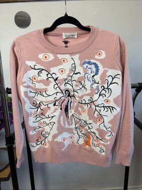 Dior Pink Crewneck Sweater with Multicolor Embroidery